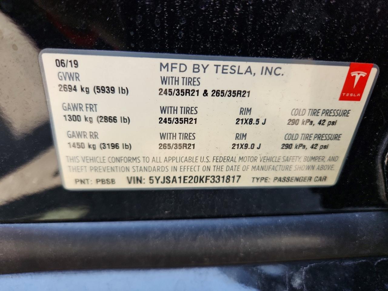 2019 TESLA MODEL S