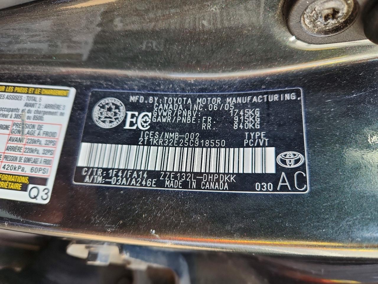 2005 TOYOTA COROLLA