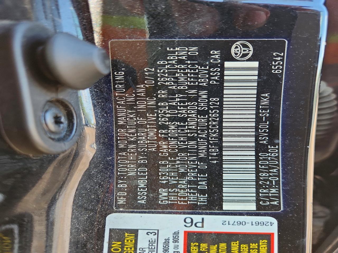 2012 TOYOTA CAMRY
