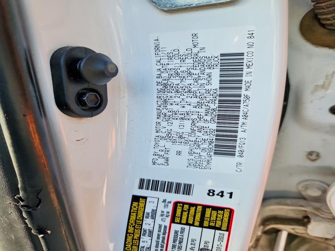 2012 TOYOTA TACOMA