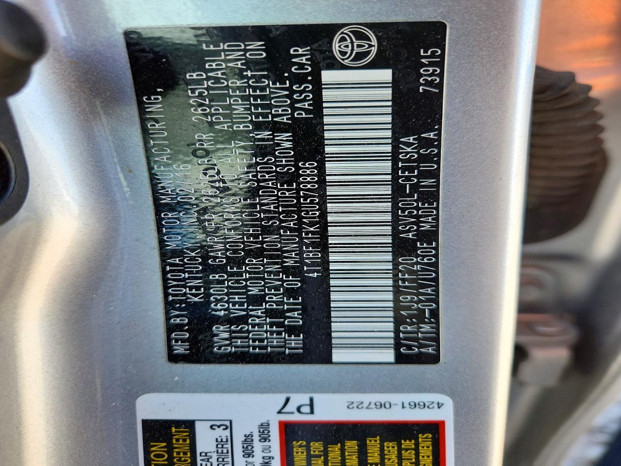 2016 TOYOTA CAMRY