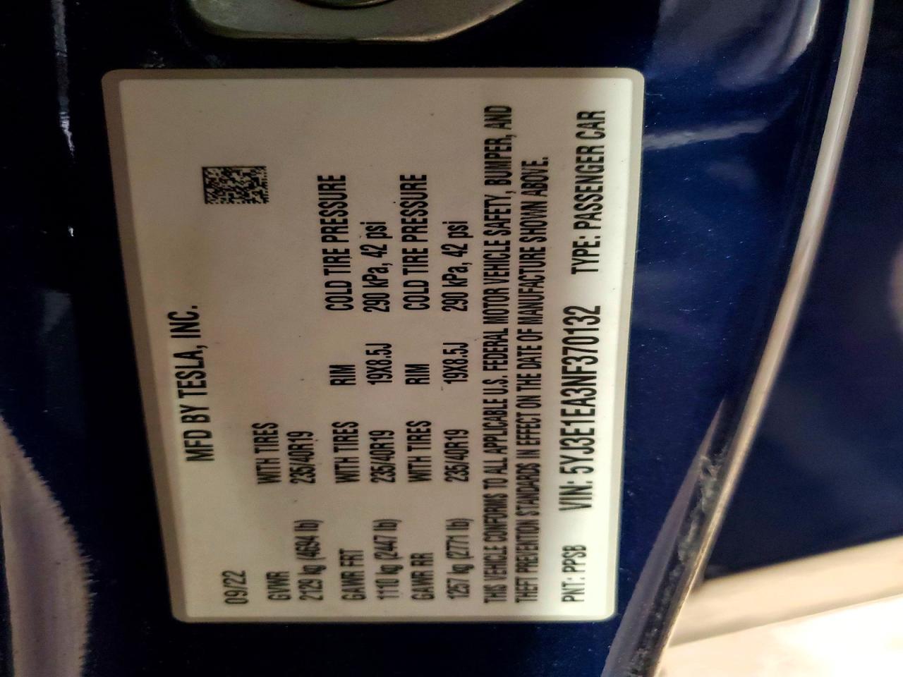 2022 TESLA MODEL 3