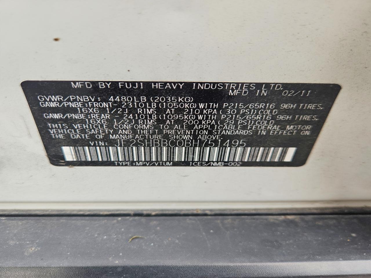 2011 SUBARU FORESTER