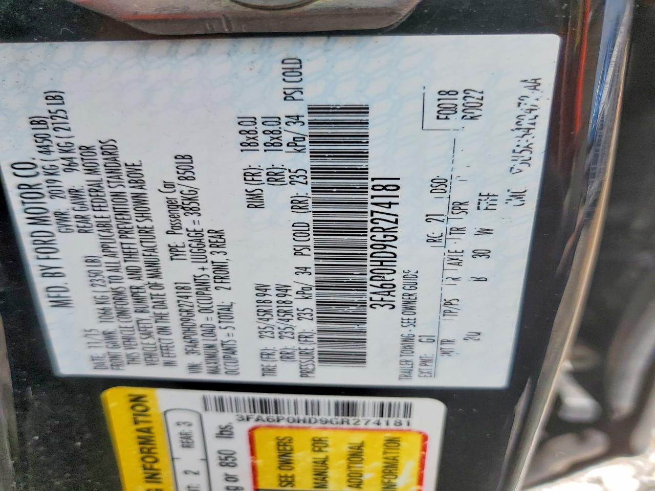 2016 FORD FUSION