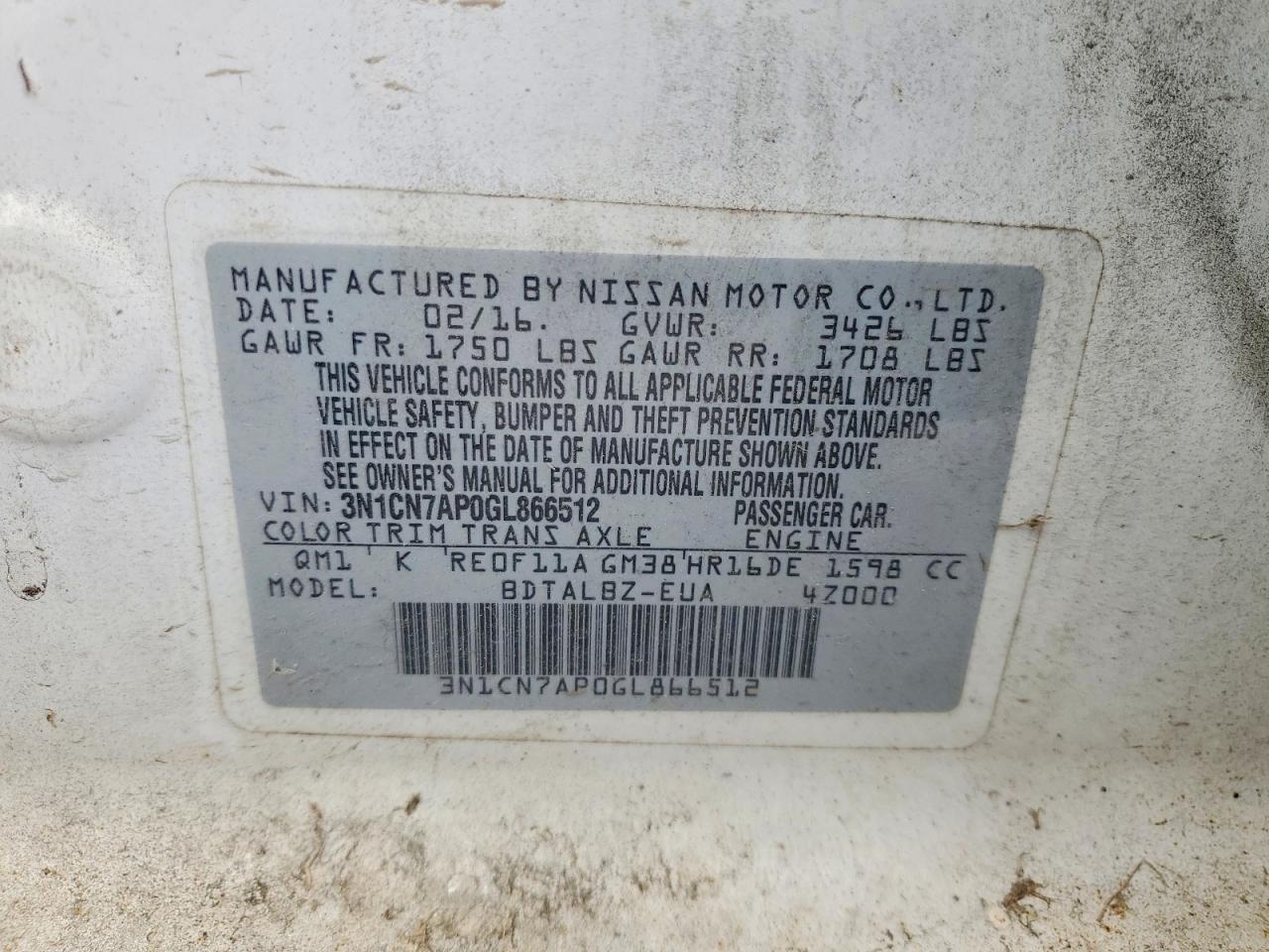 2016 NISSAN VERSA