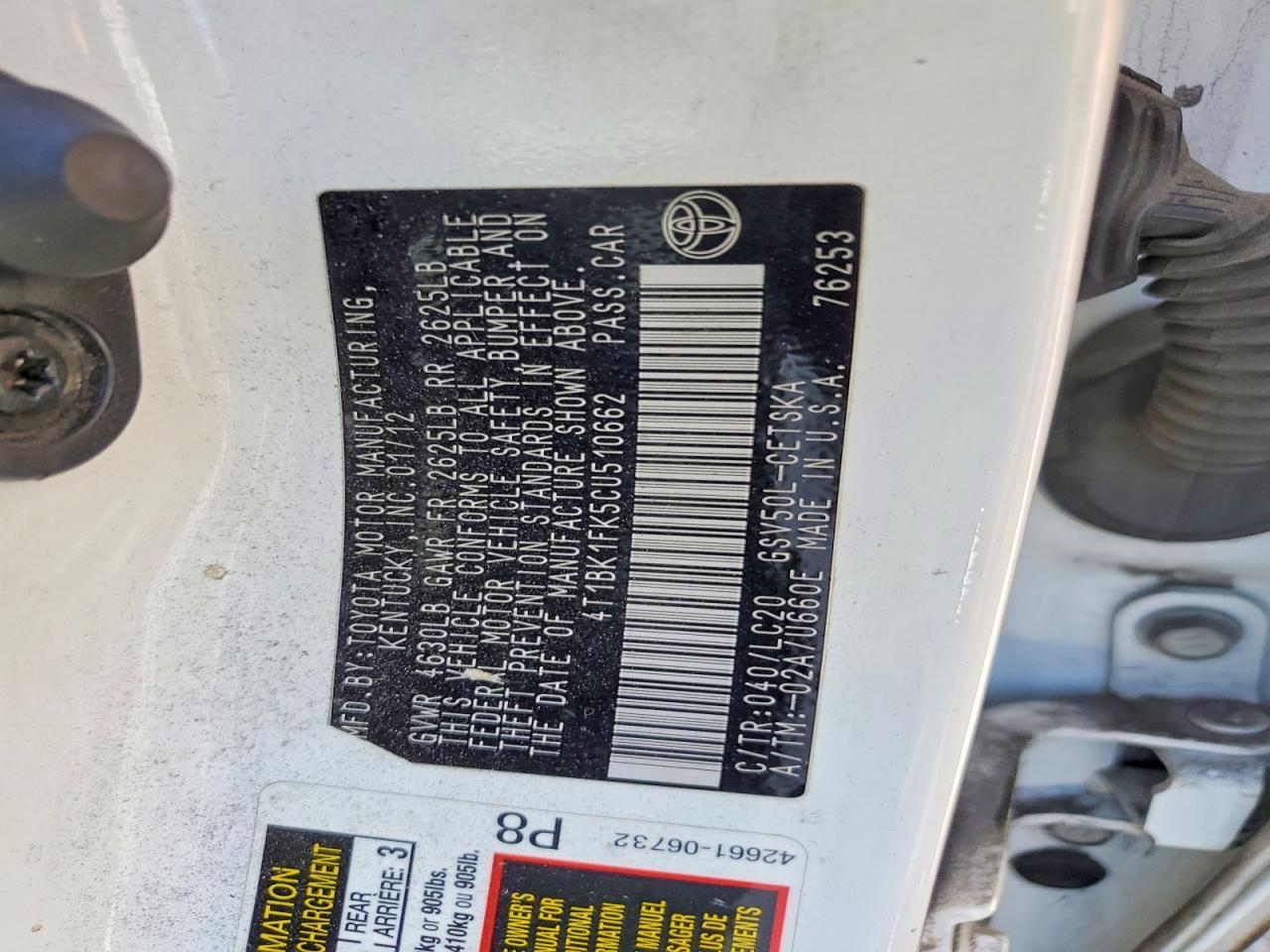 2012 TOYOTA CAMRY