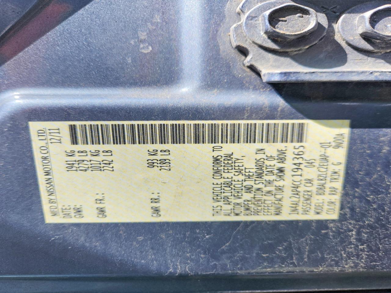2012 NISSAN ALTIMA