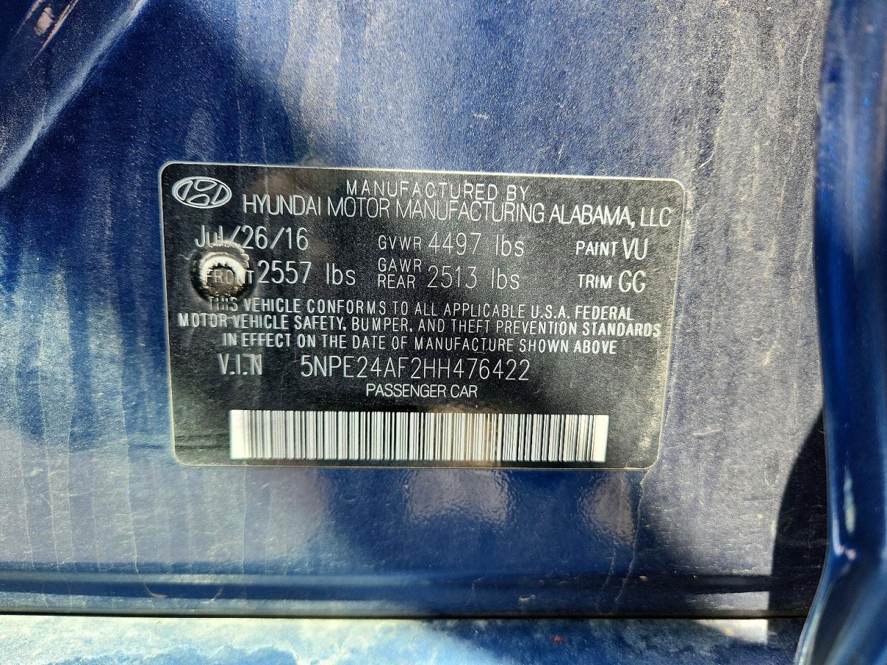 2017 HYUNDAI SONATA