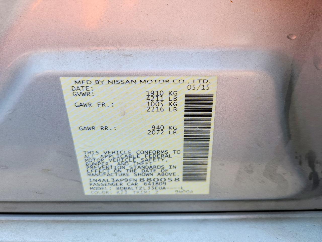 2015 NISSAN ALTIMA