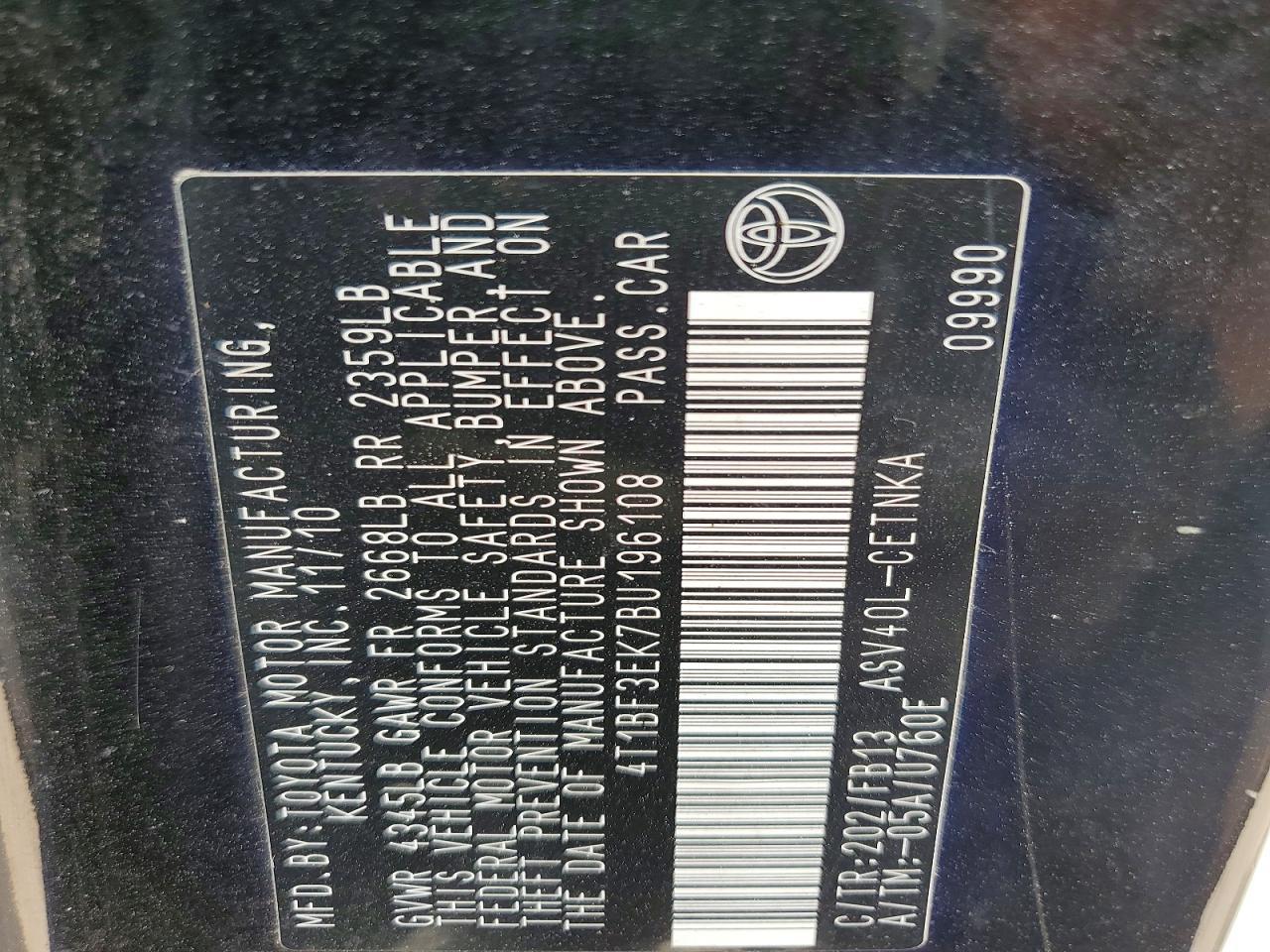 2011 TOYOTA CAMRY