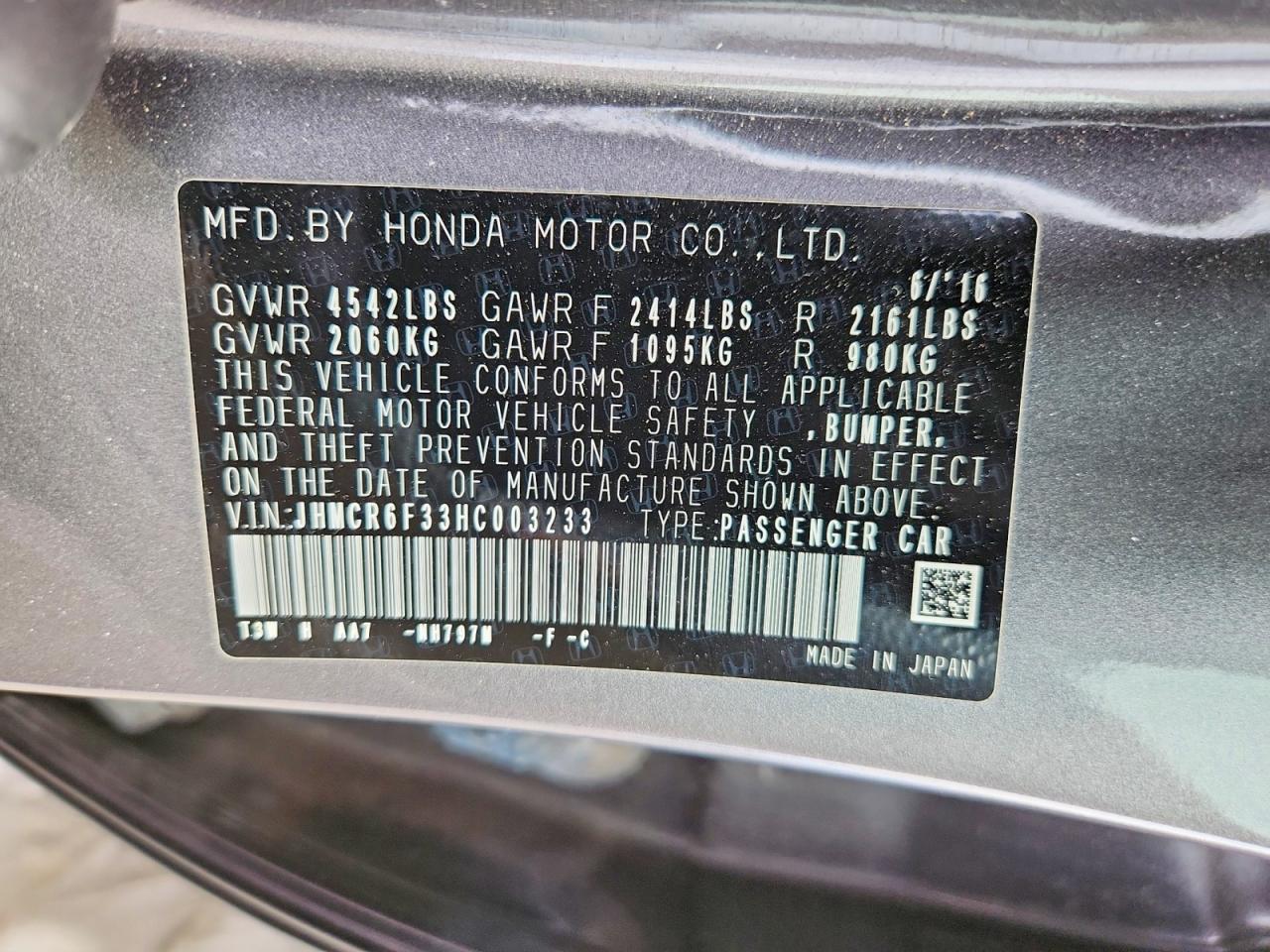 2017 HONDA ACCORD