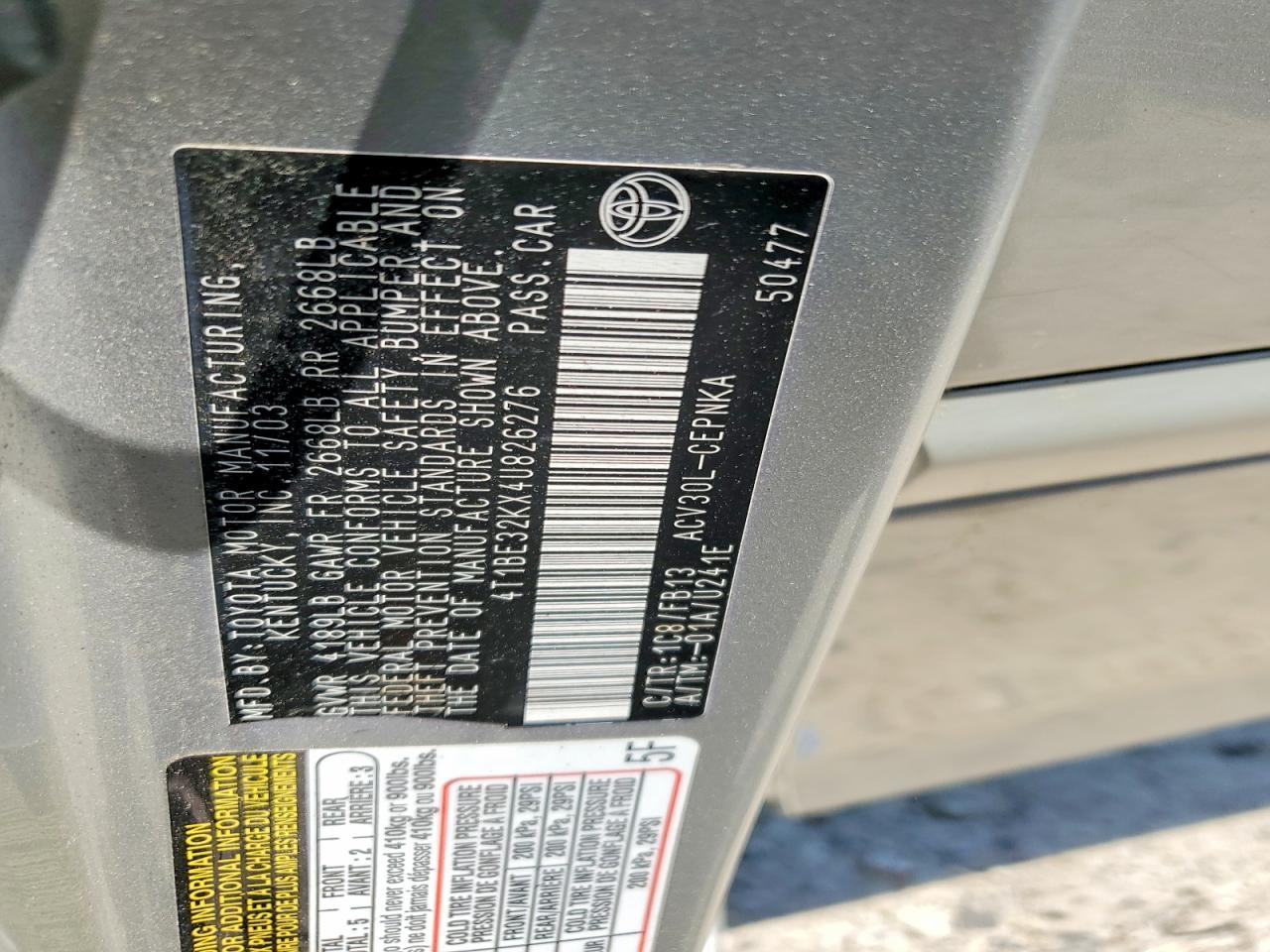 2004 TOYOTA CAMRY
