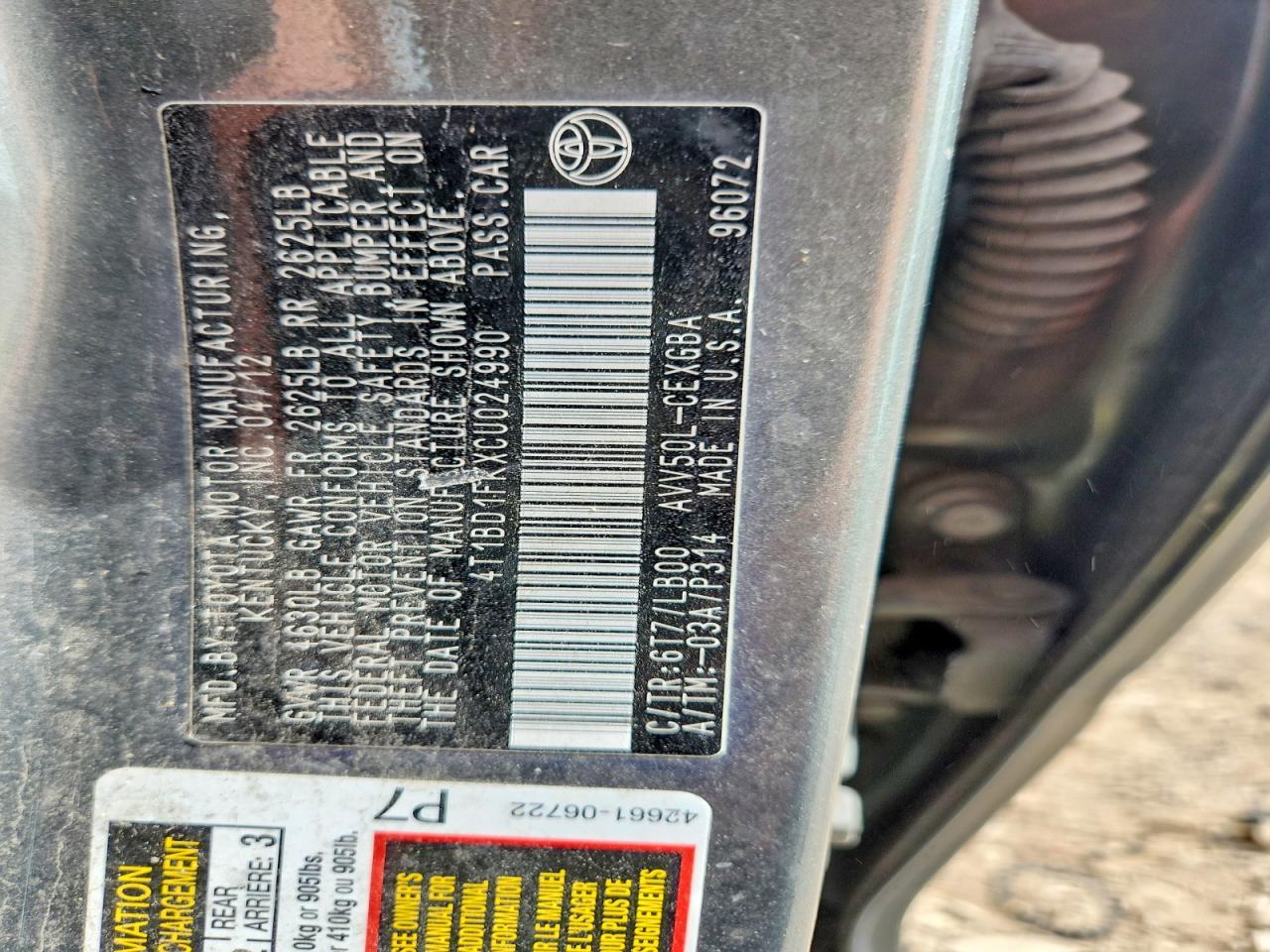2012 TOYOTA CAMRY
