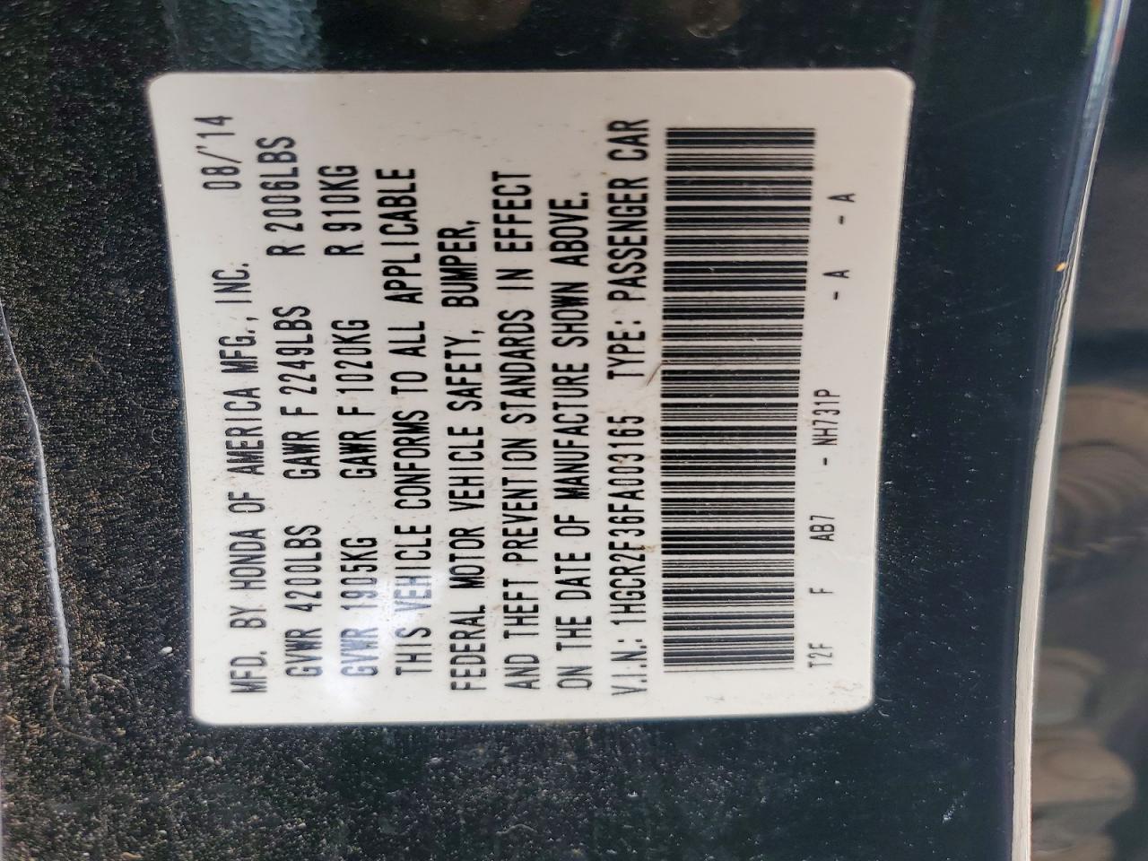 2015 HONDA ACCORD
