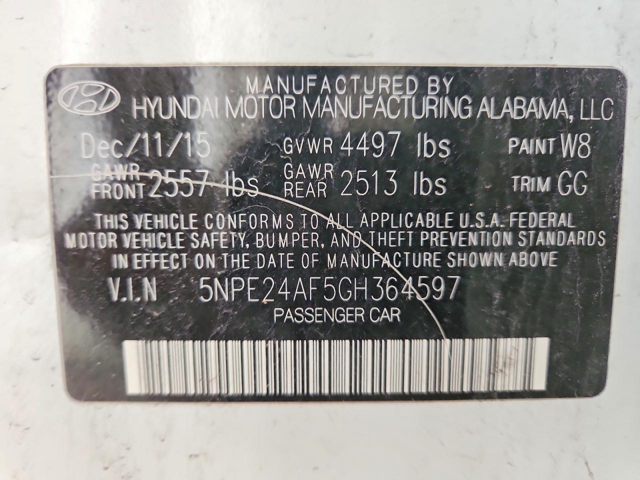 2016 HYUNDAI SONATA