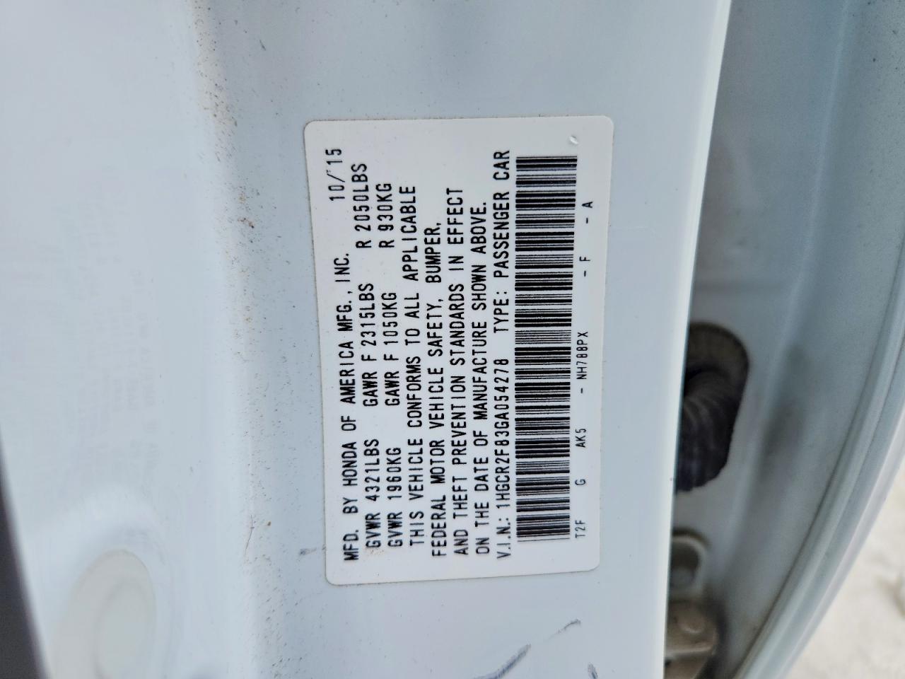 2016 HONDA ACCORD
