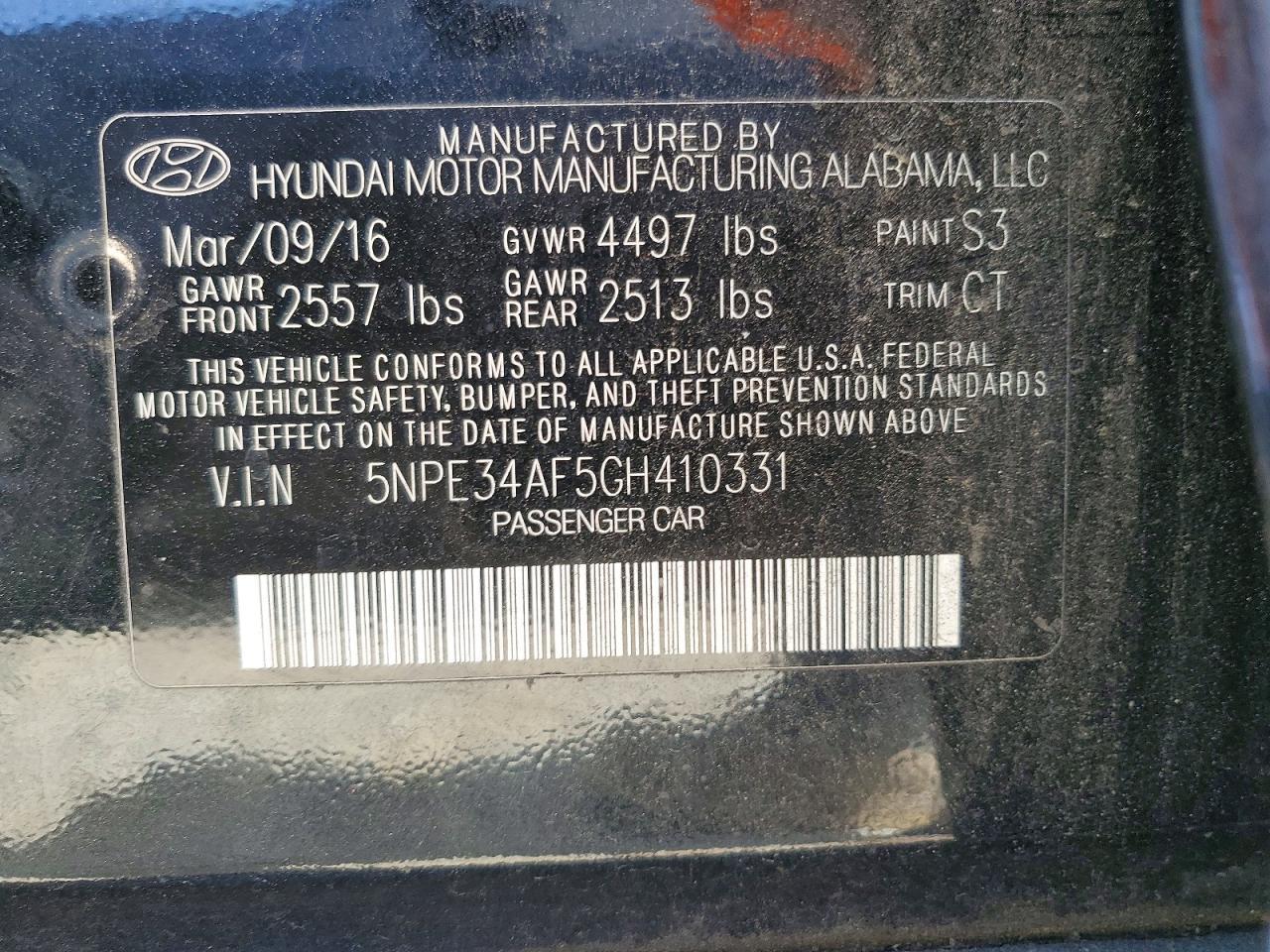 2016 HYUNDAI SONATA