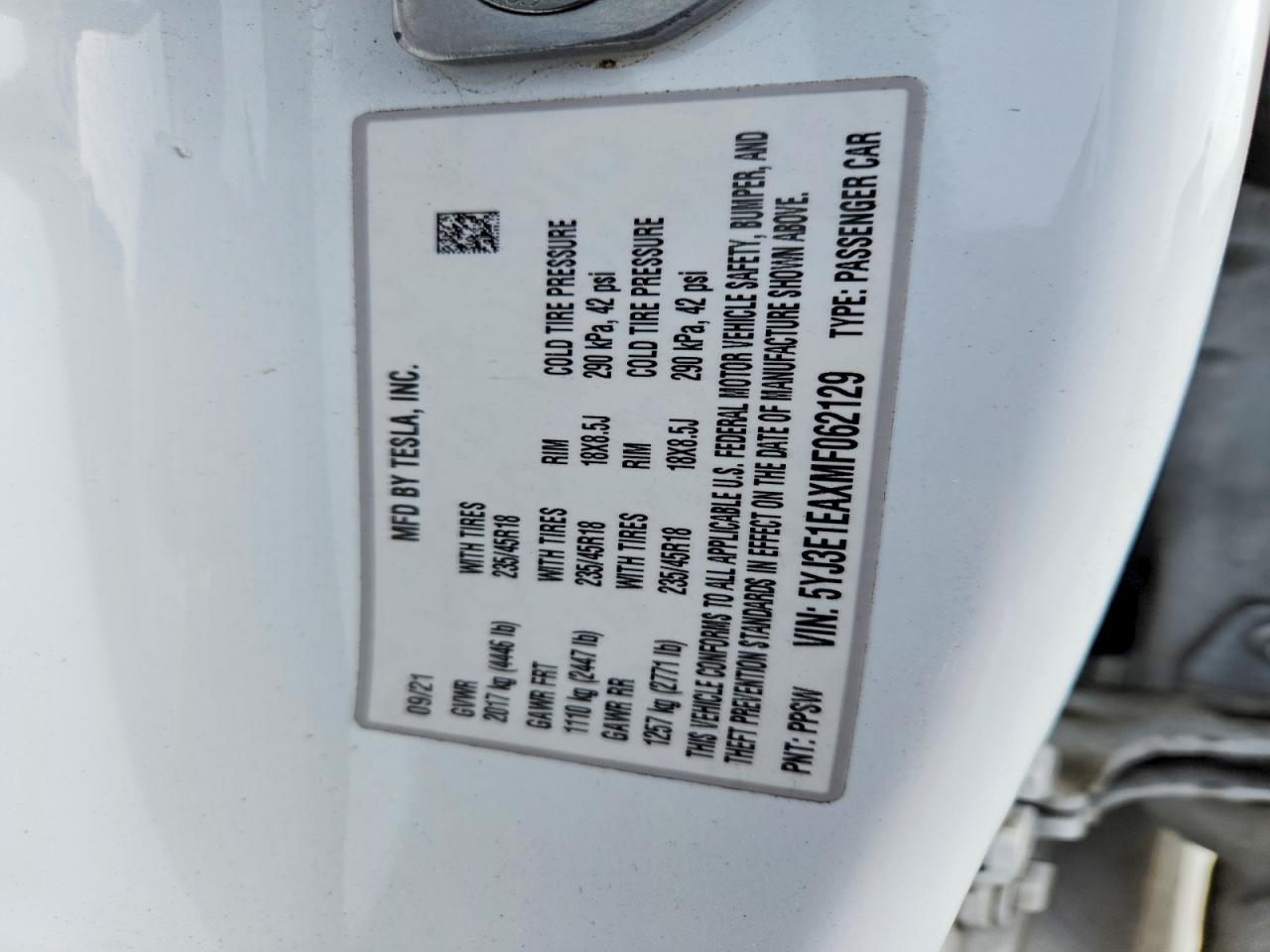 2021 TESLA MODEL 3