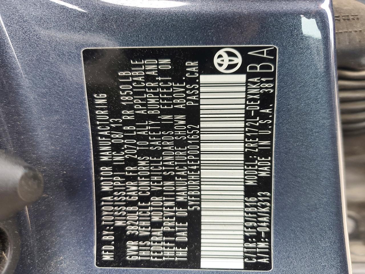 2014 TOYOTA COROLLA
