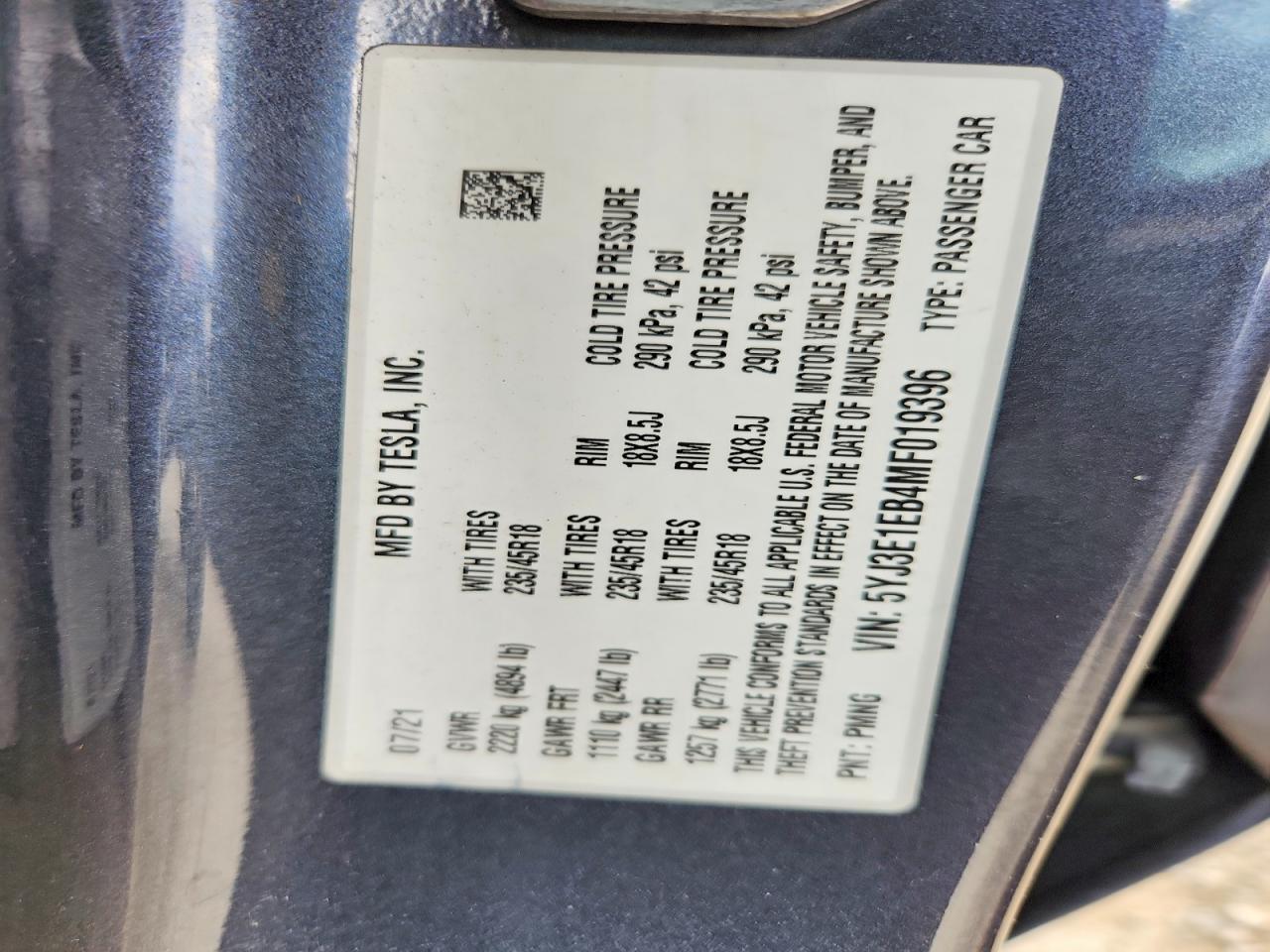 2021 TESLA MODEL 3