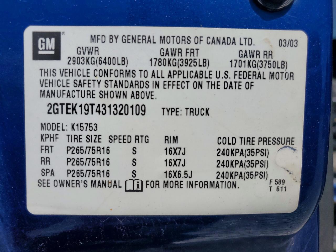 2003 GMC SIERRA 1500