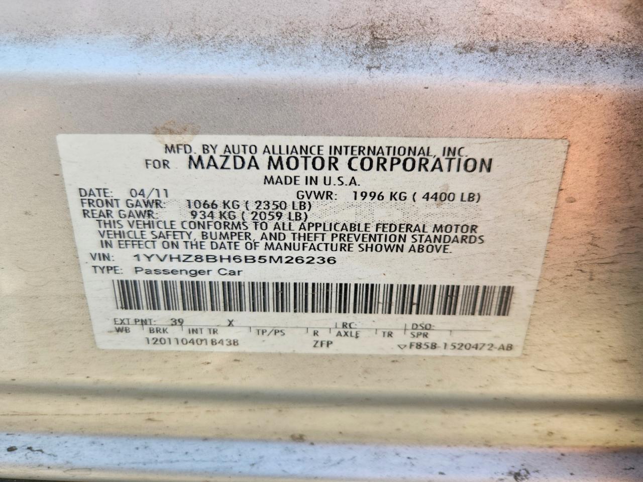 2011 MAZDA 6