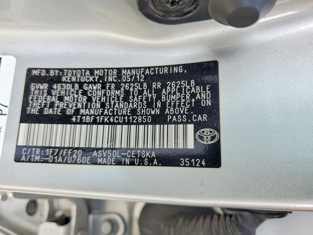 2012 TOYOTA CAMRY