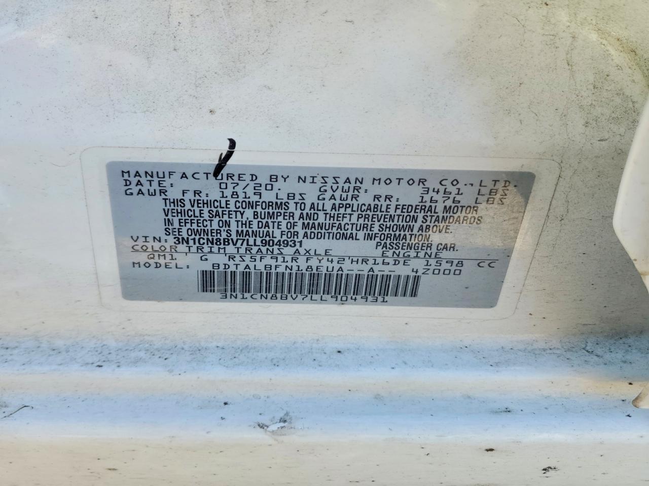 2020 NISSAN VERSA