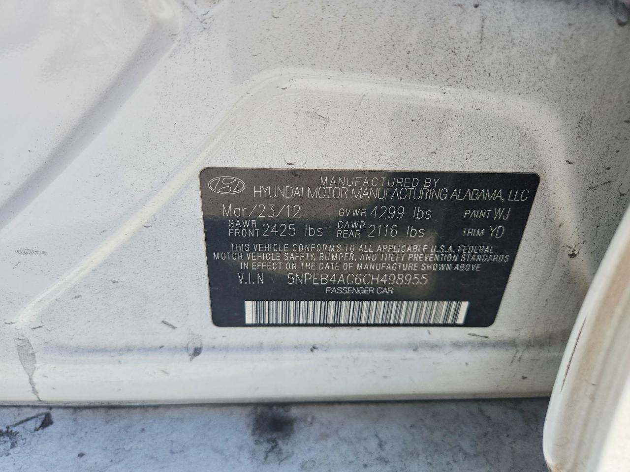 2012 HYUNDAI SONATA