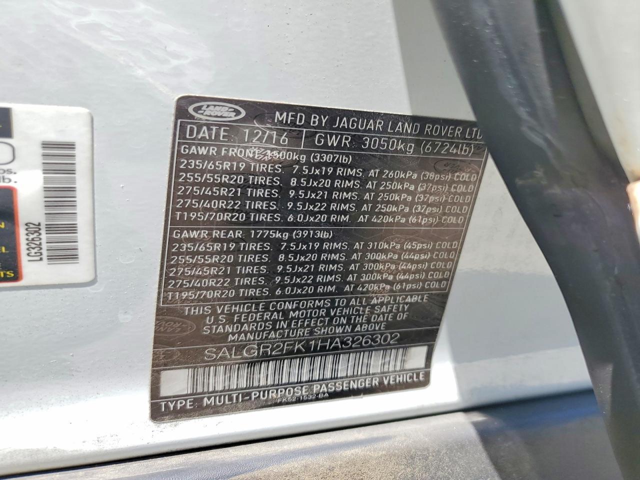 2017 LAND ROVER RANGE ROVER