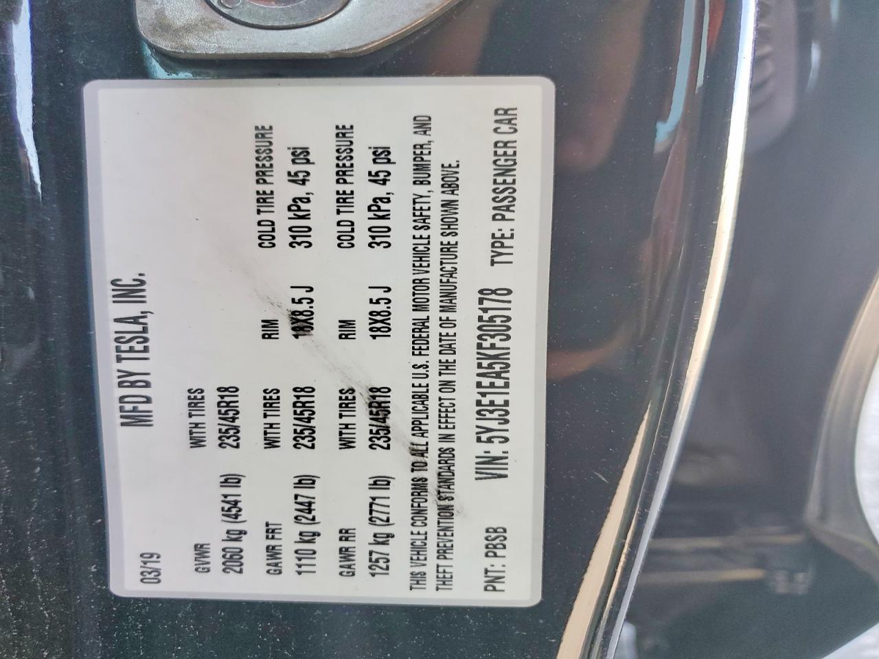 2019 TESLA MODEL 3