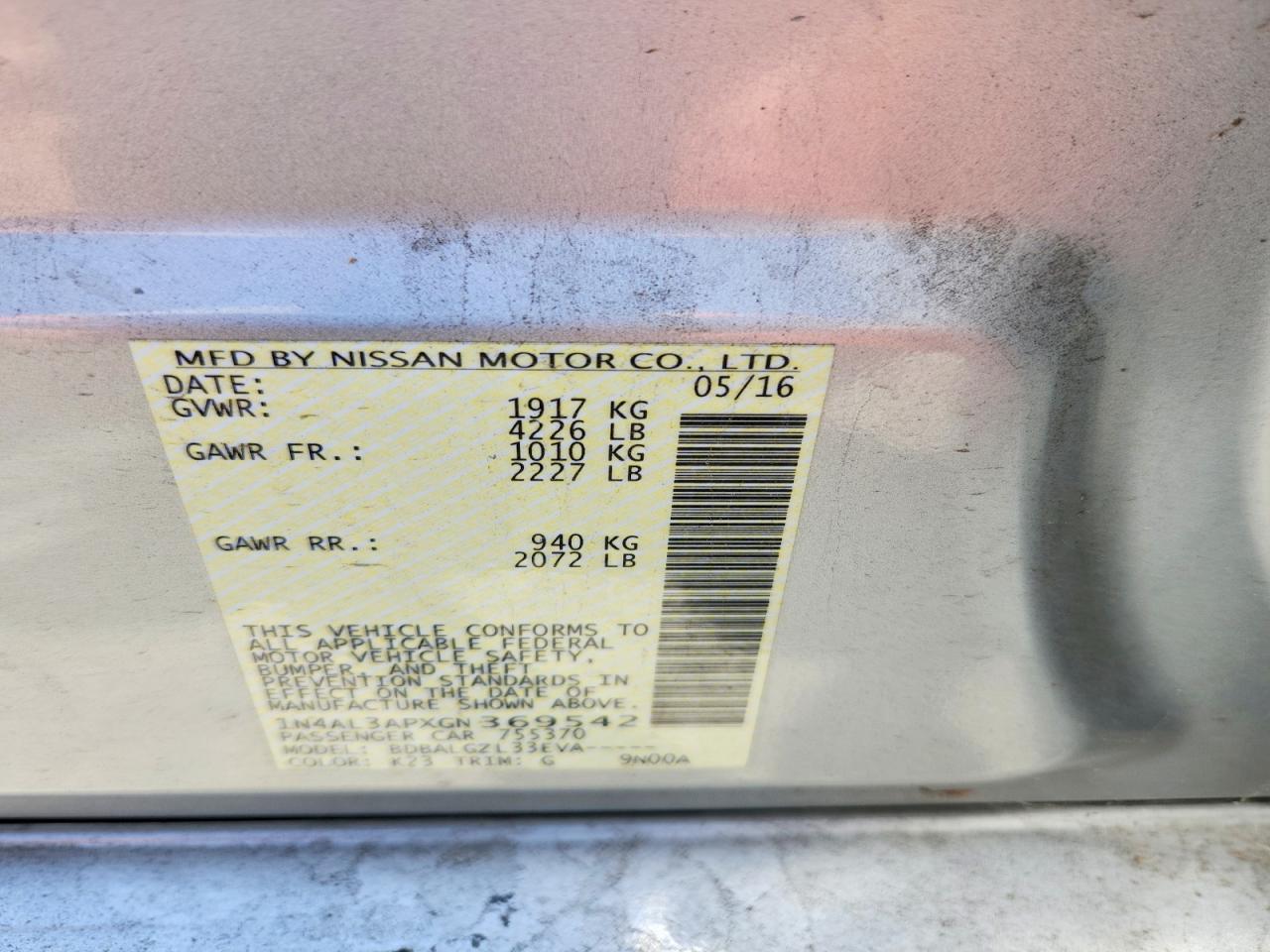 2016 NISSAN ALTIMA