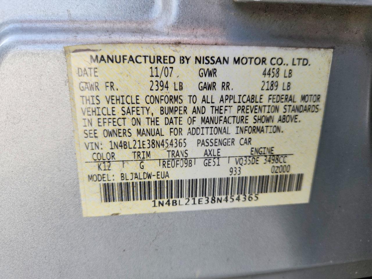 2008 NISSAN ALTIMA