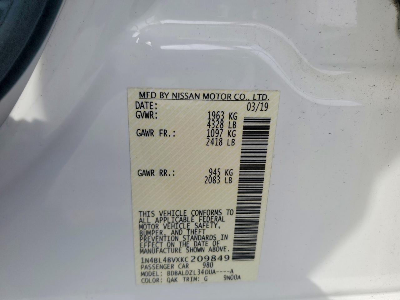 2019 NISSAN ALTIMA