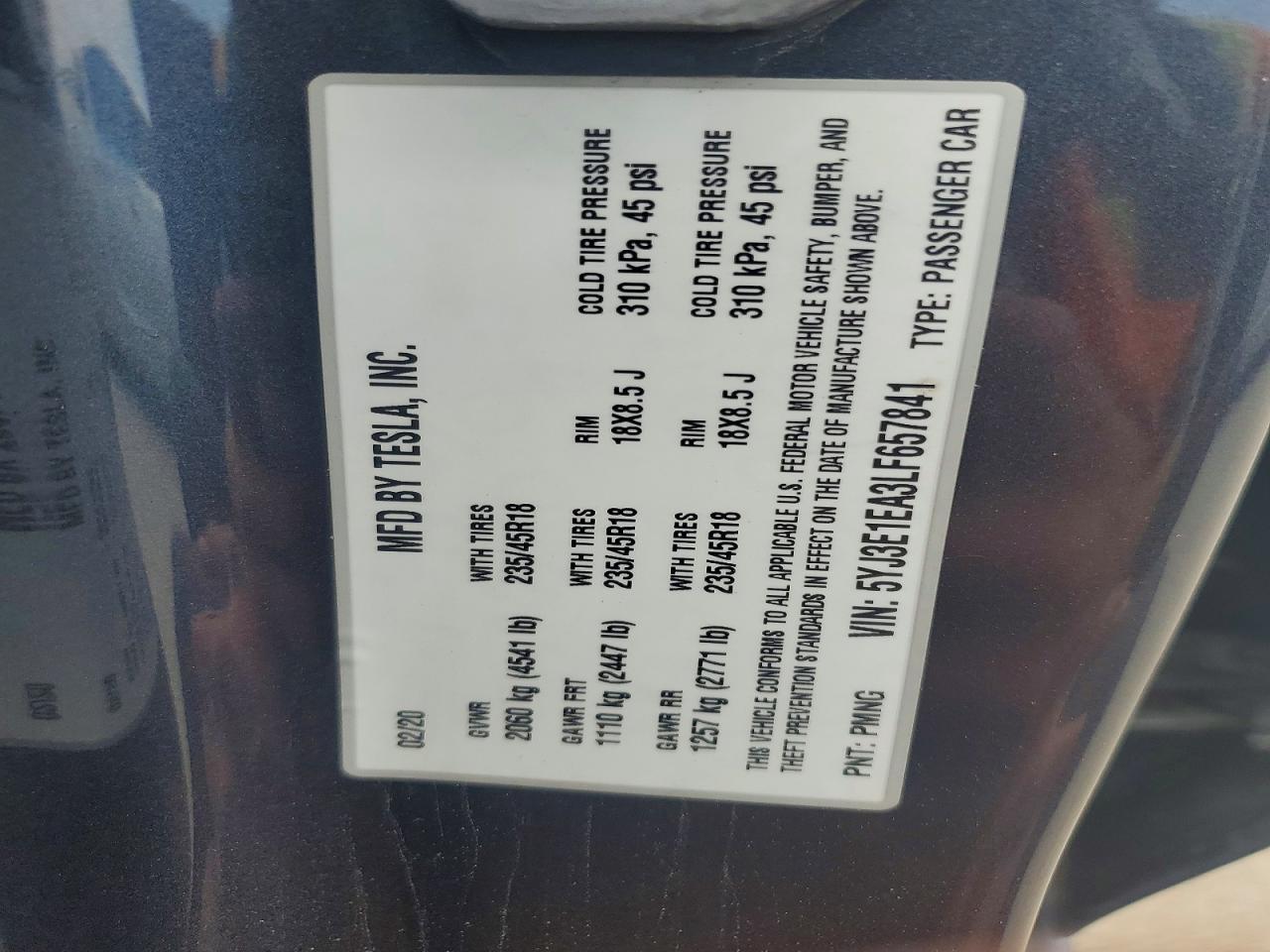 2020 TESLA MODEL 3