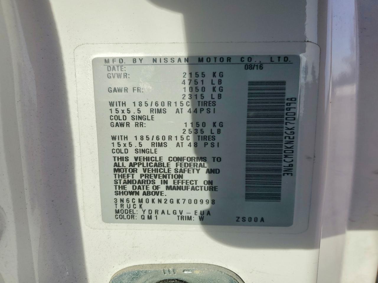 2016 NISSAN NV 200