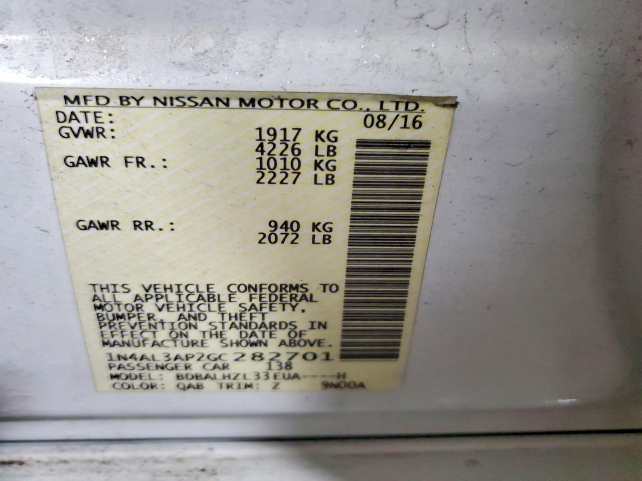 2016 NISSAN ALTIMA