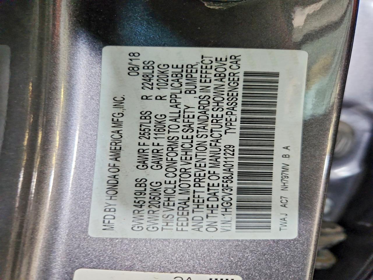2018 HONDA ACCORD