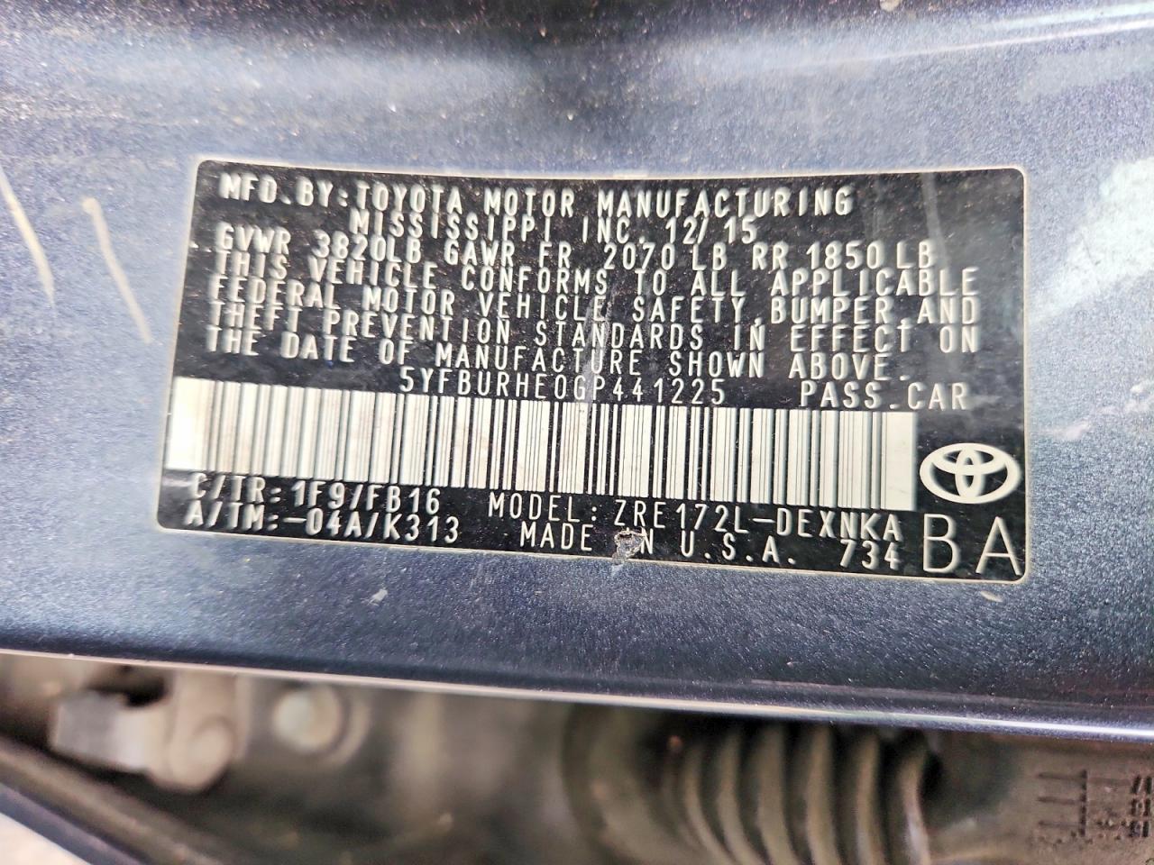 2016 TOYOTA COROLLA