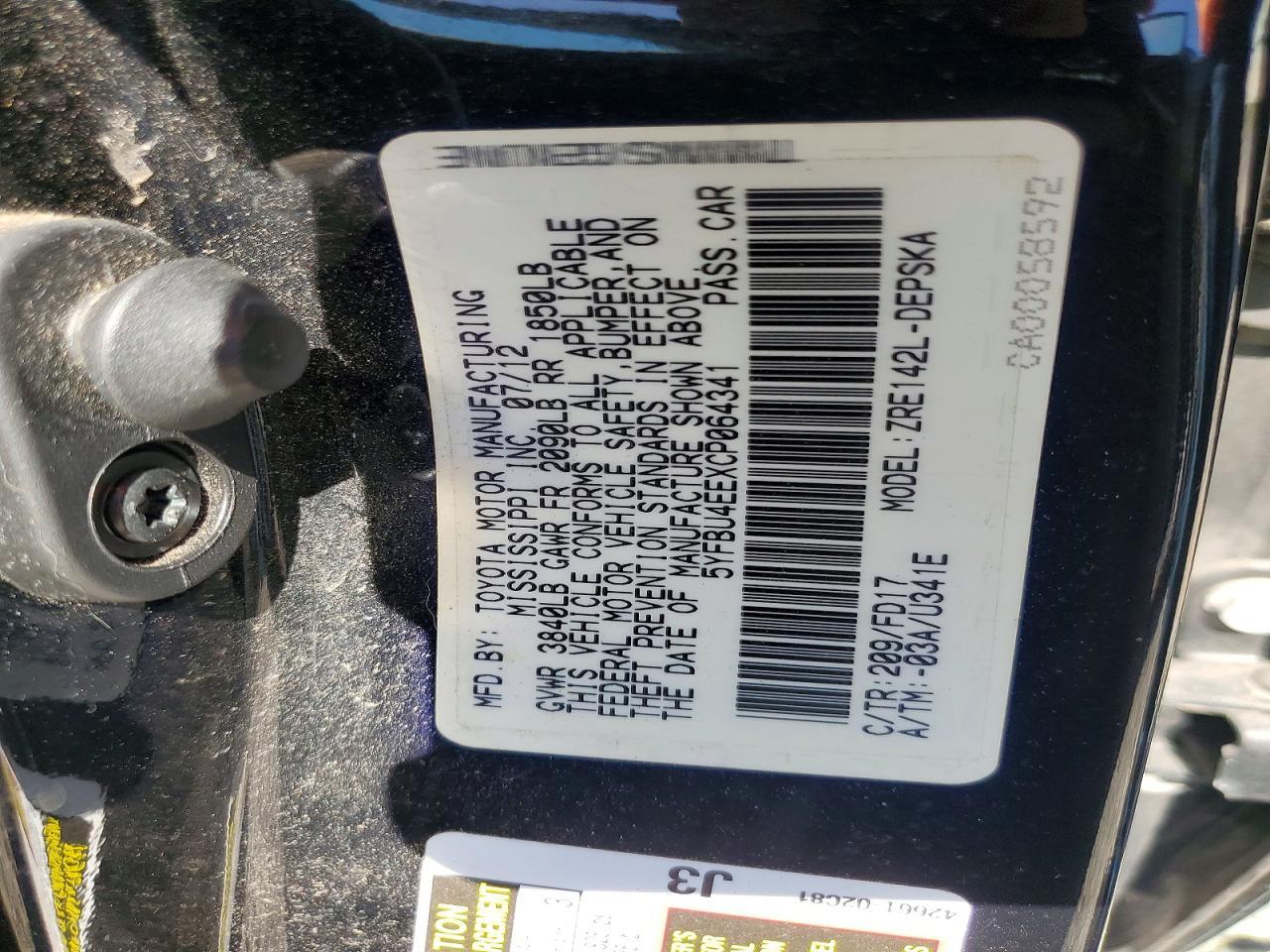 2012 TOYOTA COROLLA