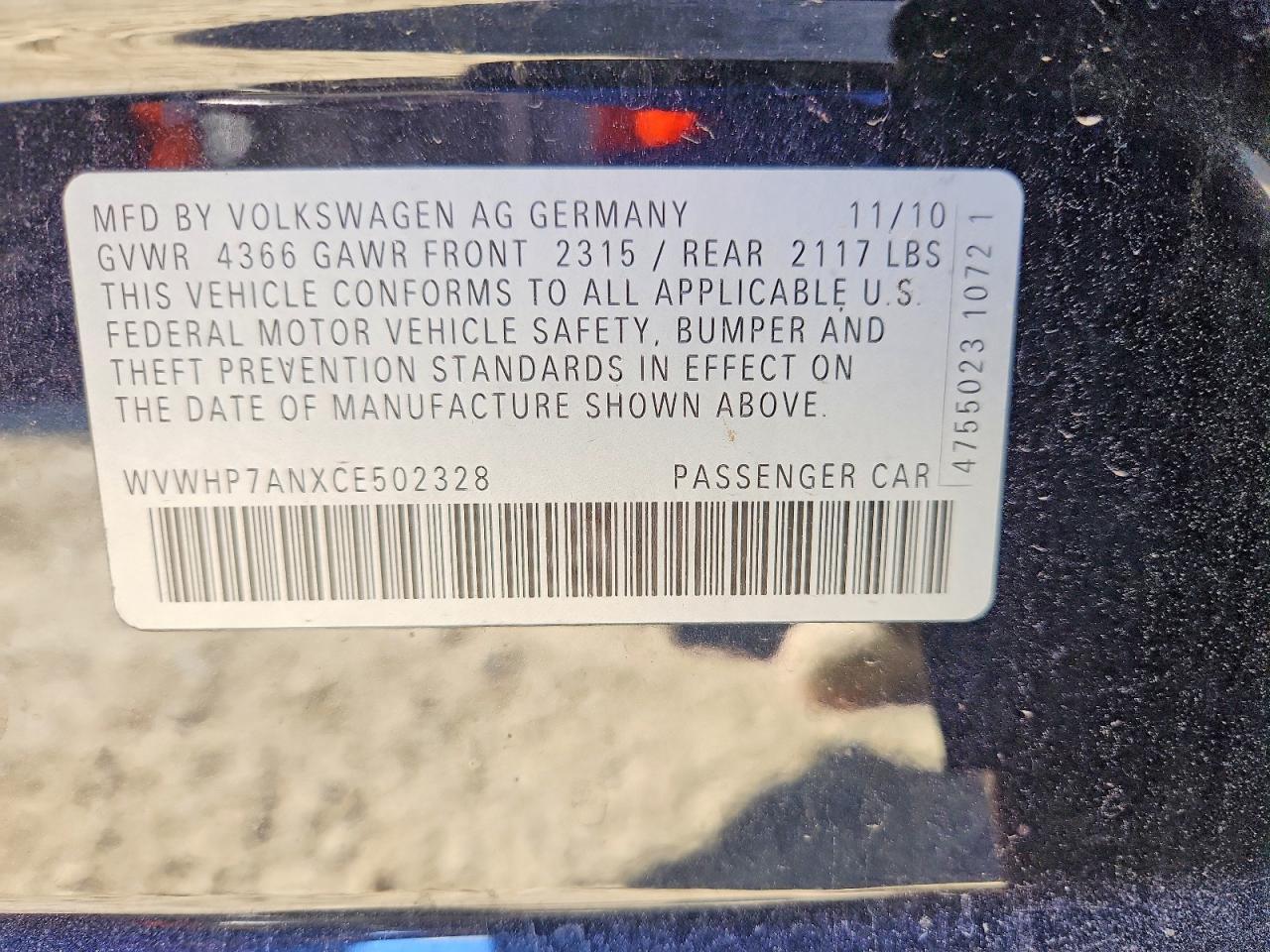 2012 VOLKSWAGEN CC