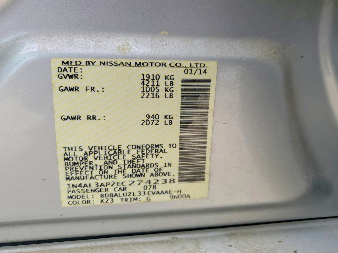 2014 NISSAN ALTIMA
