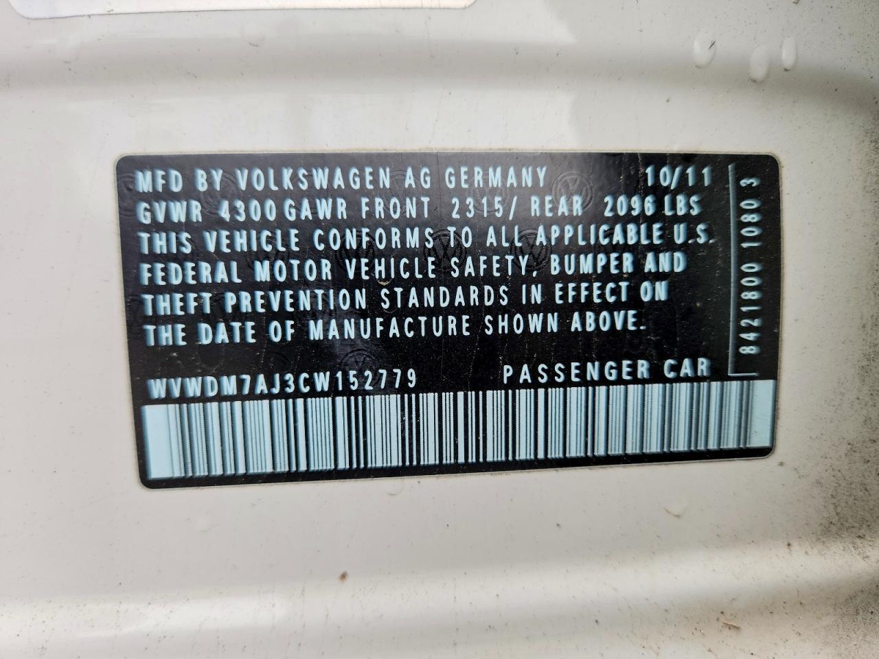 2012 VOLKSWAGEN GOLF