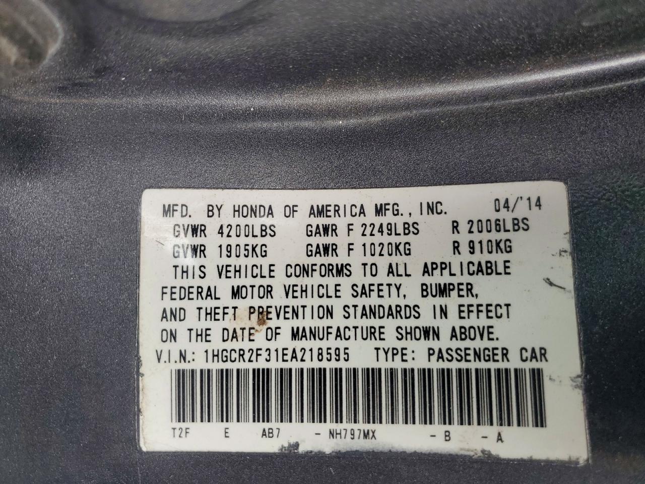 2014 HONDA ACCORD