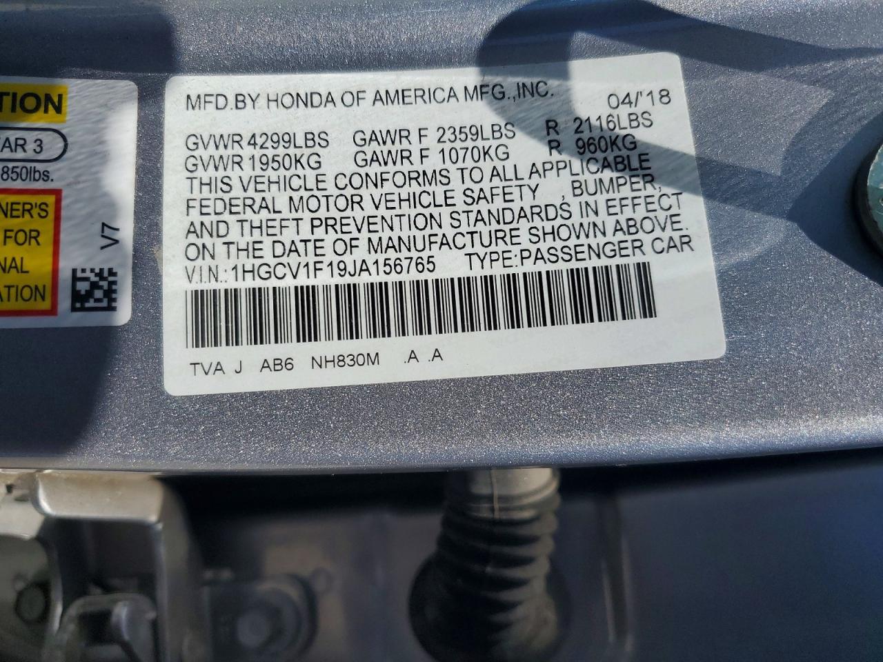 2018 HONDA ACCORD