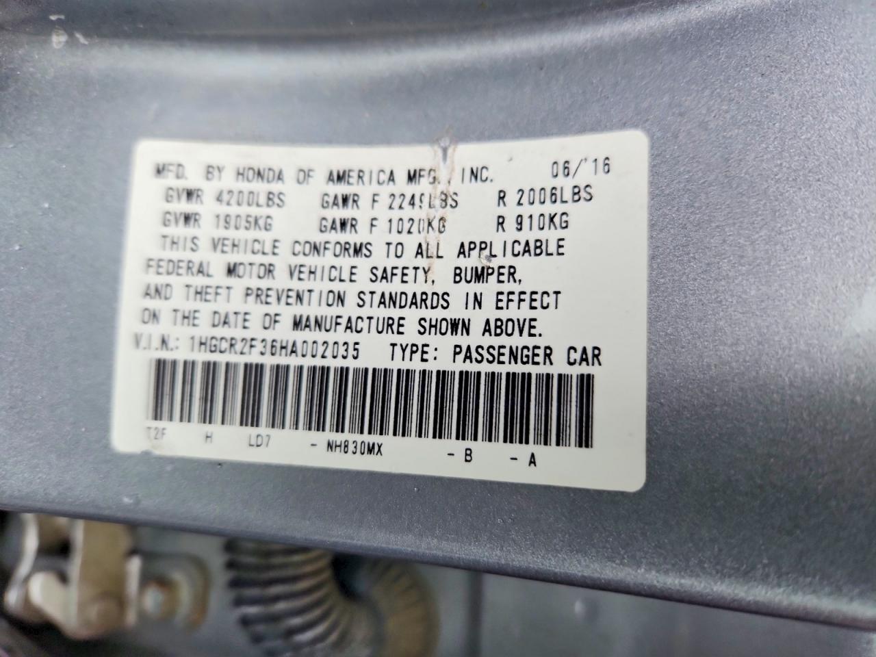 2017 HONDA ACCORD