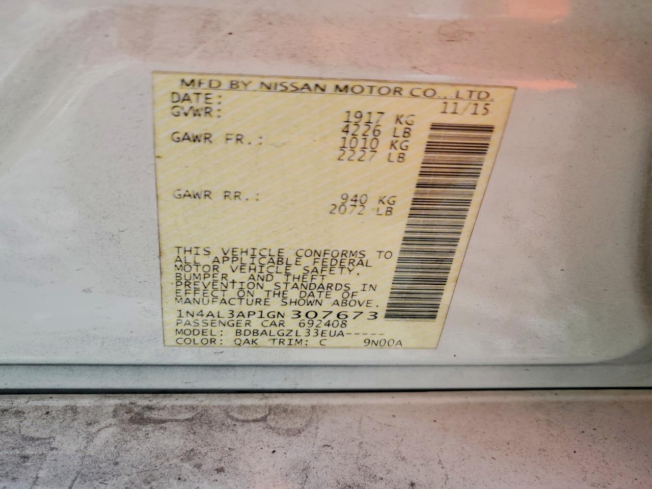 2016 NISSAN ALTIMA