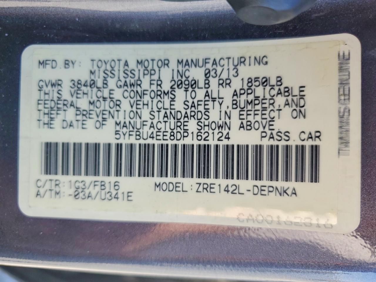 2013 TOYOTA COROLLA