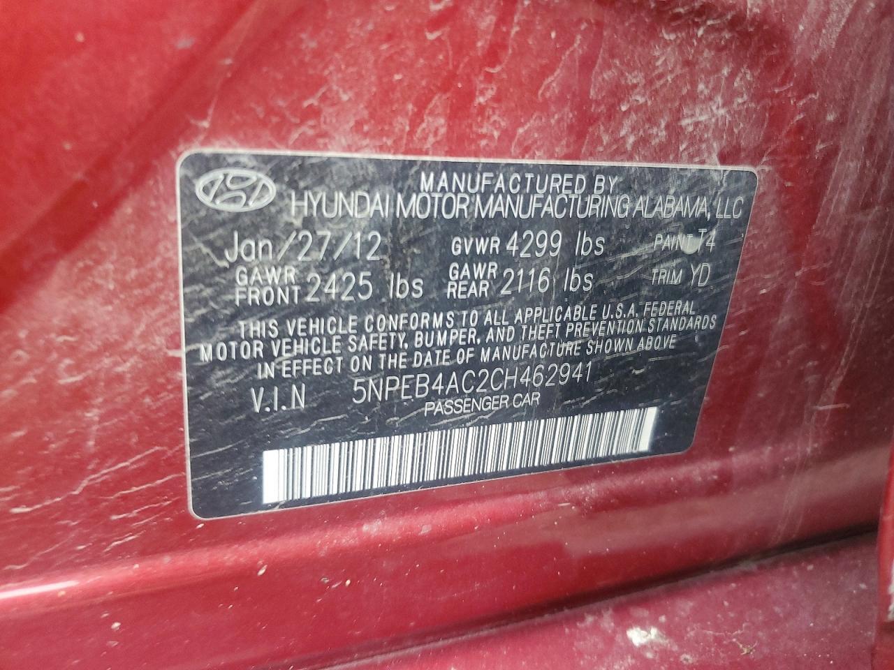 2012 HYUNDAI SONATA