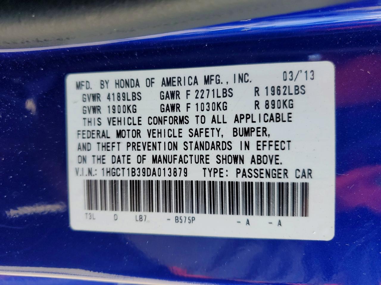 2013 HONDA ACCORD